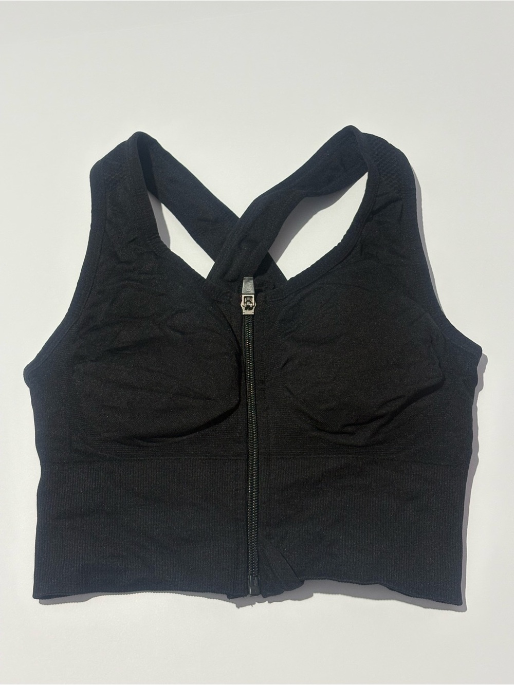 Black Front-Zip Women's Sports Bra Crop Top